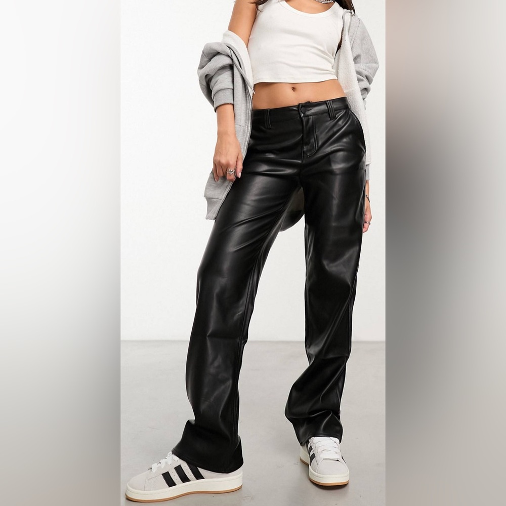 ASOS black faux leather straight legged pants